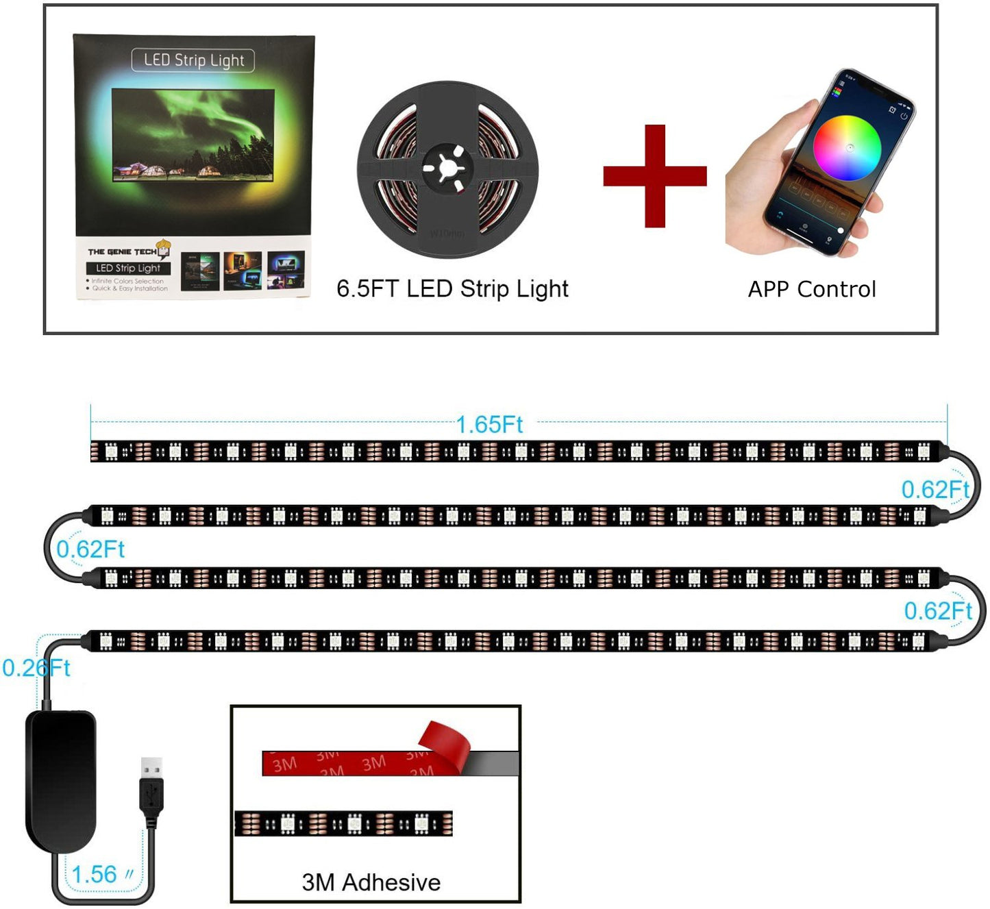 RGB TV LED Backlight Strip, Bluetooth and App